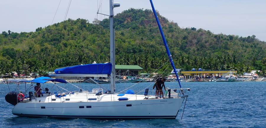 Eureka anchoring in the small bay west of town