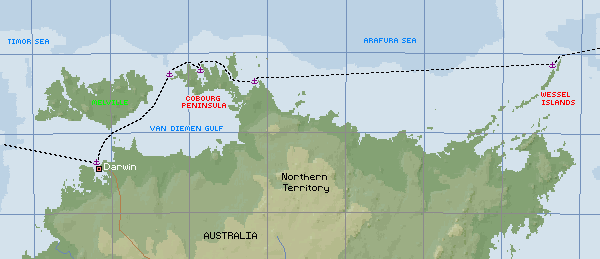 Our track across the top of Northern Australia into Darwin