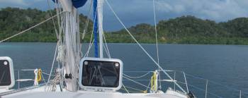 Entering Bat Bay, note reefs left and center