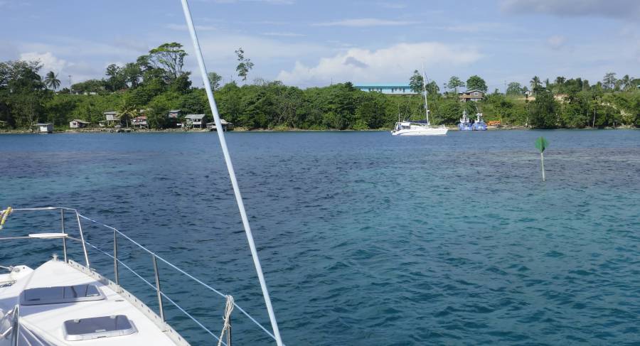 Ocelot entering the narrow cut to Noro lagoon