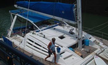 Our original cloth bimini and support bars (Panama, 2003)