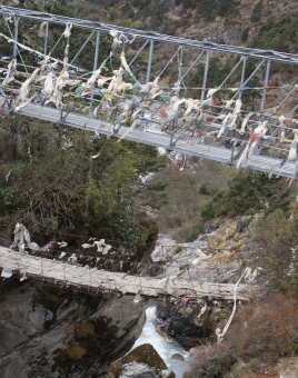 Prayer flags on new & old bridges