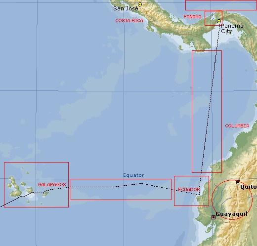 The East Pacific - Click on a marked part of the map to go to that page