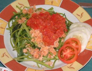 This spicy pelecing kankung looks like fettuccini but is really made with water spinach