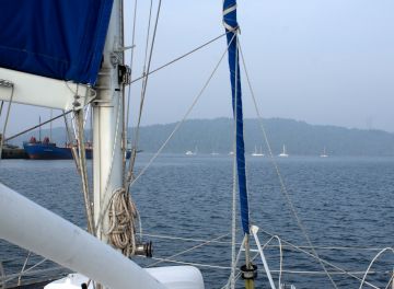 Entering the anchorage at Port Blair, Andamans