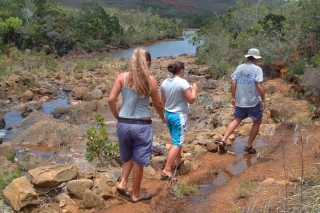 Amanda, Tianna, and Jon hiking near Prony Bay