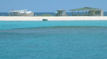 Sandy Island, with a powerboat wreck