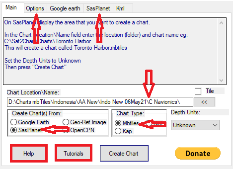 Sat2Chart main page settings