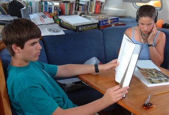 Chris and Amanda at boat school on board