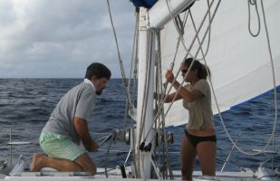 Setting sail off Mahe Island, Seychelles