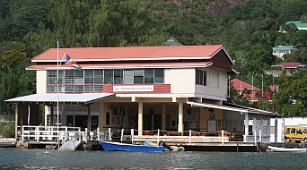 The Yacht Club and dinghy dock, high tide