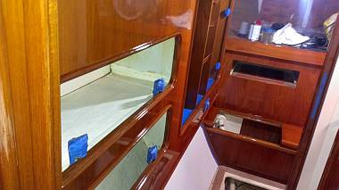 The new varnish in the port aft cabin looks wonderful!