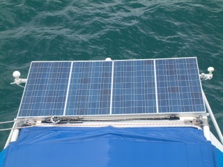 Ocelot's solar array, mainsail track, & twin GPS receivers