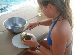 Amanda attacks a mooshy, slippery soursop. Yuck!