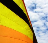 Ocelot's spinnaker up, on a bright Indian Ocean day