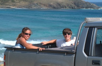 Chris and Amanda in the back of Robin's pickup in St. Barths