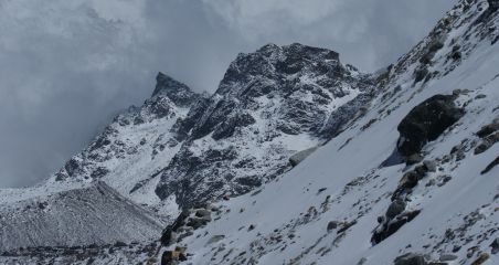 Goecha La, the ridge, our steep traverse to Goecha La. No thanks.