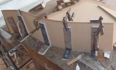 Bonding a new, curved step front onto a starboard step