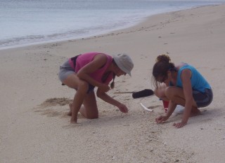 Sue and Laurie (Shearwater) shell hunting on the beach