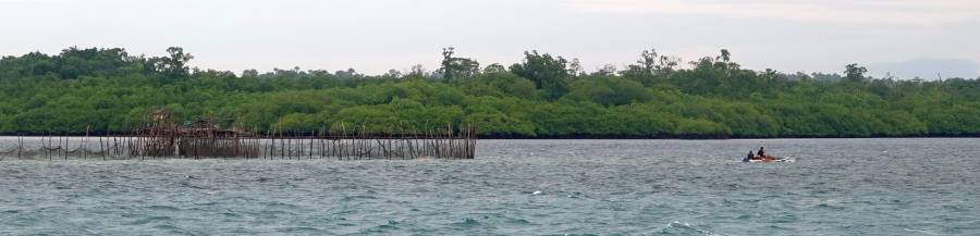 There's lots of room in Sumbling Bay, but some shallows can have fish-traps on them