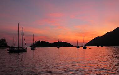 Sunset from Ocelot in our Telaga, Langkawi anchorage