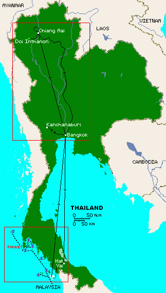 Our route through Thailand in 2007