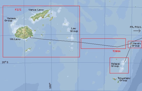 Tonga and Fiji - Click on a marked part of the map to go to that page