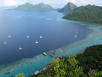 View of Tun Sakaran anchorage & reefs from Gaya Mountain