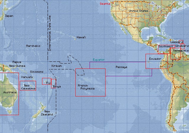 Map of the Caribbean and the Pacific