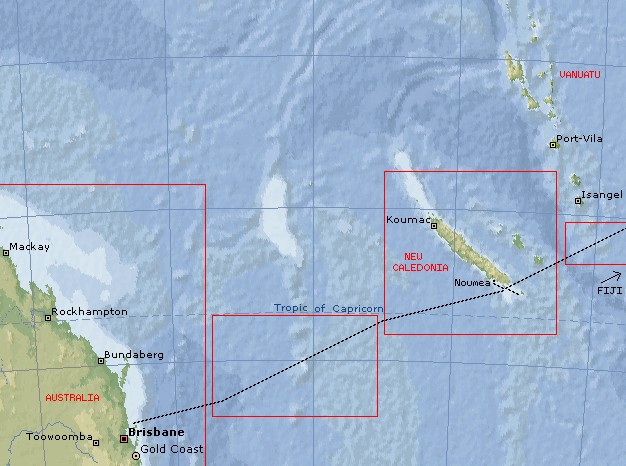 New Caledonia to Australia map