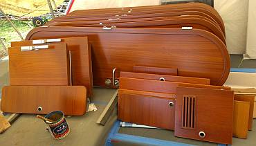 Beautifully varnished doors waiting to be installed