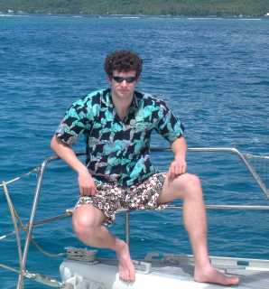 Cool, Bad, Pink Dude on the bow as we enter Opunohu Bay, Moorea