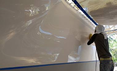 Baw polished and waxed the bridge-deck and insides of the hulls