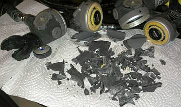 Shattered plastic from our (expensive) Mares regulators