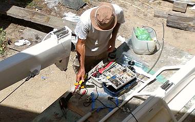 Jon's electrical work station by the masthead