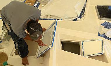 Pla painting primer on the insides of the forward locker hatches